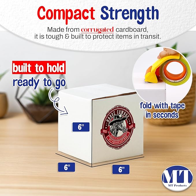 MT Products Custom Printed White Cardboard Shipping Boxes 6" x 6" x 6" - Personalized Mailing Boxes and for Gifting