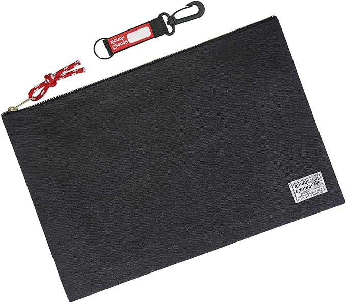 Rough Enough Important Document Storage Bag File Folder Organizer Pouch with Zipper Black Waxed Canvas Water Repellent for Travel Office Home