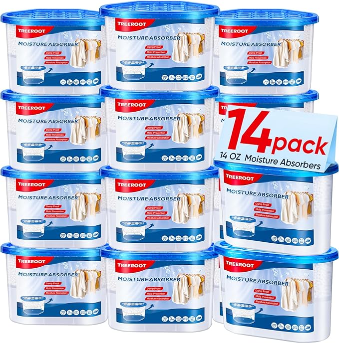 14 Pack Moisture Absorbers, 14 OZ Humidity Absorber Bucket, Moisture Absorbers for Closet, Dehumidifier Bucket for Wardrobes, Kitchens and Bathrooms, Fragrance Free Humidity Absorber