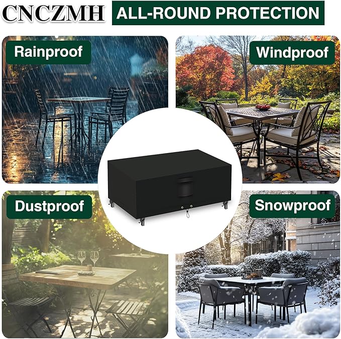 Heavy Duty Patio Furniture Covers Waterproof, 600D Outdoor Furniture Cover Waterproof for Sectional Sofa Couch, Outdoor Dining Table and Chair Set Covers 52''L x 22''W x 35''H, Black