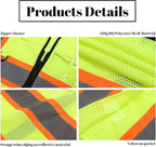Safety Vest Reflective High Visibility with 5 Pockets ＆Zipper Class 2 Adult Unisex Construction Security Workwear