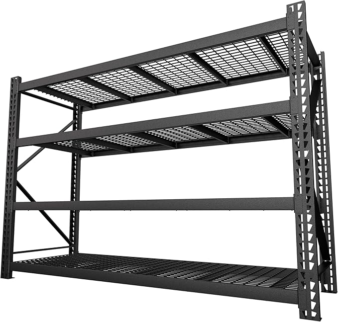 8000LBS 91 "W x 24 "D x 87 "H Storage Shelves, 4-Tier Adjustable Metal Shelving Units and Storage, Iron Industrial Shelving for Garage, Warehouse, Basement, Black