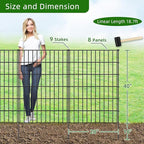 Metal Garden Fence 40in (H) x 18.7ft (L), 8 Panels + 9 Stakes Dog Fence Border Fence Animal Barrier, No Dig Garden Fencing for Yard Flower Bed Lawn Patio Outdoor, PIN402808 Black