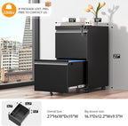 INTERGREAT 2 Drawer File Cabinet, Metal Filling Cabinet with Lock, Locking Office Mobile Cabinets with Wheels for Legal/Letter Size, Under Desk, Black