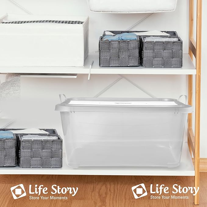 Life Story 12 Pack Light Duty Stackable Storage Bin, 55 Quart Home Organizer, Versatile Lightweight Locking Bins with Carrying Handles, Clear