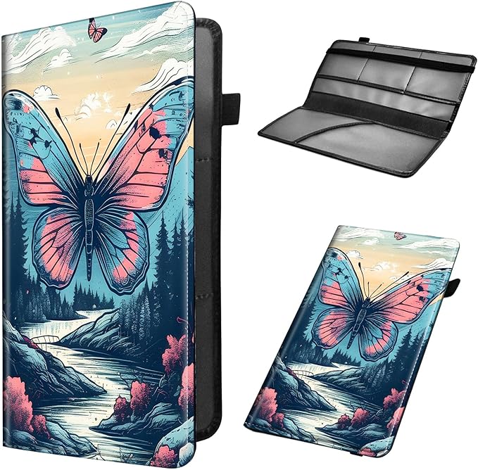 Car Registration and Insurance Holder, Leather Car Glove Box Organizer, Cool Car Accessories for ID, Driver's License Cards & Essential Document,business cards,Men&Women,Colorful Butterflys
