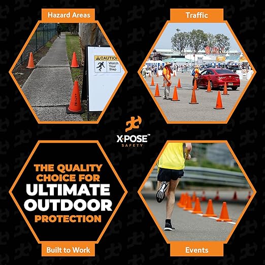Xpose Safety 12 Inch Orange Traffic Cones, 1-Pack - Multipurpose PVC Plastic Safety Cone for Parking, Soccer, Caution, Kids and Construction - DOT Approved
