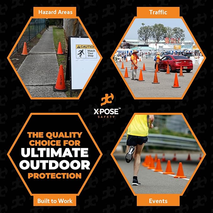Xpose Safety 12 Inch Orange Traffic Cones, 48-Pack - Multipurpose PVC Plastic Safety Cone for Parking, Soccer, Caution, Kids and Construction - DOT Approved