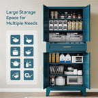 COFaR 71" Pantry Cabinet with Drawer, Peacock Blue Storage Cabinet with Adjustable Shelves, 3-Section Modern Statement Cupboard for Kitchen & Bathroom
