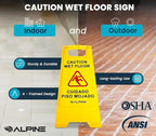 Alpine Wet Floor Signs 3 Pack - 24 Inch Caution Wet Floor Sign, High Visibility Yellow Slippery When Wet Sign - Bilingual Safety Warning Sign to Easily Avoid Slippery Accidents in High Traffic Areas