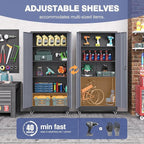 Metal Garage Cabinet with Wheels, Tall Storage Cabinet with 4 Adjustable Shelves and 2 Doors, Lockable Tool Cabinet for Garage Home Office,Gym,School (Black-Gray)