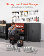 VEVOR Metal Storage Cabinet, 41.7 in Steel Garage Cabinet with 2 Adjustable Shelves, 2 Magnetic Doors & 2 Keys, 3 Tiers Lockable Tool Storage for Pantry, Warehouse, Basement, Office, Black
