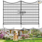 12 Panels No Dig Decorative Fence with Gate, 42 in(H) X 27 ft(L) Tall Garden Fence Animal Barrier, Rustproof Metal Wire Edging Border, Temporary Dog Blocker for Outdoor, Yard, Patio