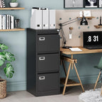 Letaya 3 Drawer File Cabinet with Lock,Metal Office Filing Cabinets for Home Office- Storage A4/F4/Letter/Legal -Assembly Required (Black)
