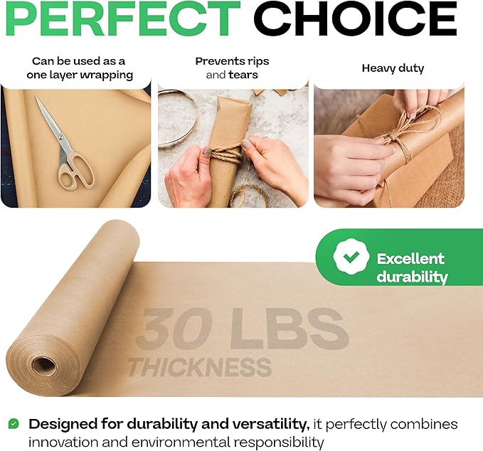 Brown Kraft Paper Roll 18" x 2160" (180 feet), Pack of 6 - USA-Made Brown Paper 30lb Thickness for Packing, Moving, Shipping, Crafts/Arts - 100% Recycled Natural Wrapping Material by IDL Packaging