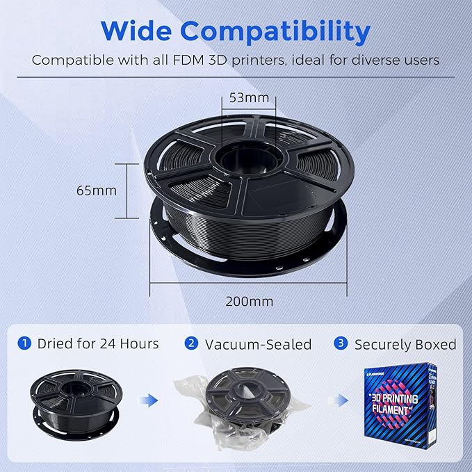 FLASHFORGE PETG Pro Filament 1.75mm Black, 3D Printer Filament 1kg (2.2lbs) Spool, Dimensional Accuracy +/- 0.02mm, 3D Printing Filament for Various Mechanical Parts, Waterproof Parts