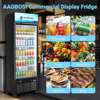 AAOBOSI Commercial Merchandiser Refrigerator,17.09Cu.Ft Glass Door Display Refrigerator,Upright Beverage Cooler Fridge with Soft LED Light, Customizable Lightbox,Universal Casters,Adjustable Shelves