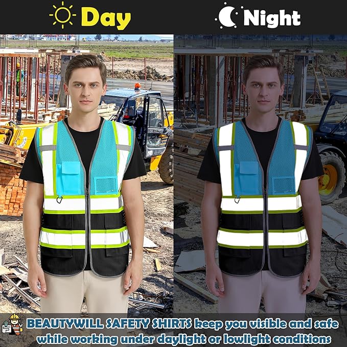 BeautyWill Custom Logo 10/20 Pack Safety Vest Class2 High Visibility Vest with Pockets Breathable Construction Vest Bulk