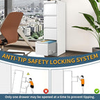 4 Drawer File Cabinet with Lock, Vertical Filing Cabinets for Home Office, Metal Storage Cabinets, Heavy Duty File Cabinet for Letter/Legal/A4/F4 Size Amssebly Required, White