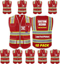 BeautyWill Custom Logo 10 Pockets Safety Vest Class2 ANSI Certified High Visibility Reflective Vest
