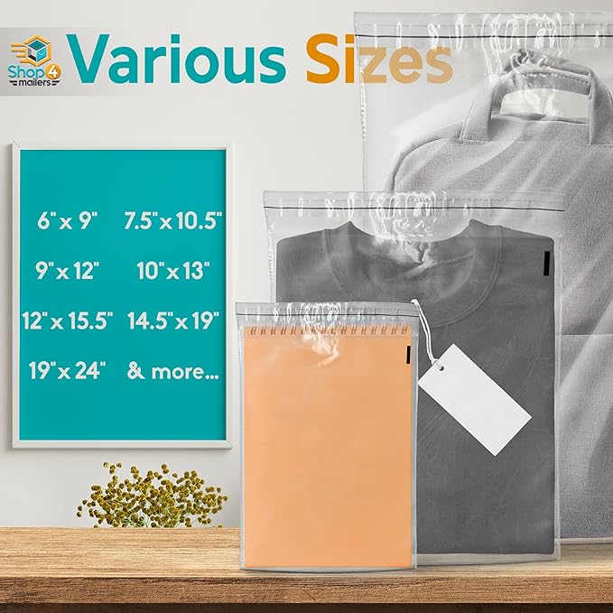 Shop4Mailers 14.5 x 19 Clear Plastic Poly Bags 1.5 Mil Self Seal Packaging for Apparel, Jewelry, Documents, Prints, Gifts, Storage – Resealable (100 Pack)