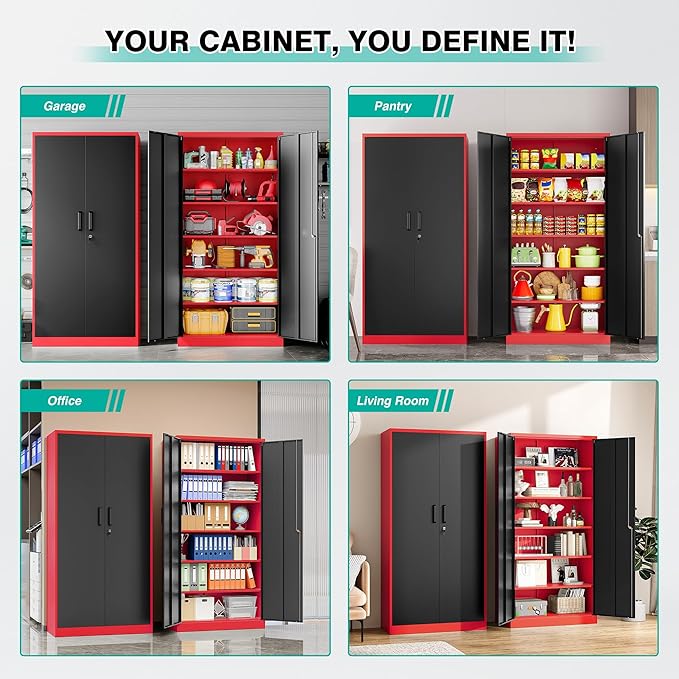 SISESOL Wide & Deep Metal Storage Cabinet with 6 Shelves,72" Tall Red Garage Storage Cabinet with Lock,Metal Cabinets with Locking Doors,Lockable Steel Cabinets for Home,Office,Shop,Garage,72x36x18