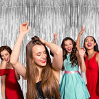 3 Pack 3.3x8.2 Feet Silver Foil Fringe Backdrop Curtains, Tinsel Streamers Birthday Party Decorations, Fringe Backdrop for 2025 New Years Eve, Graduation, Baby Shower, Gender Reveal