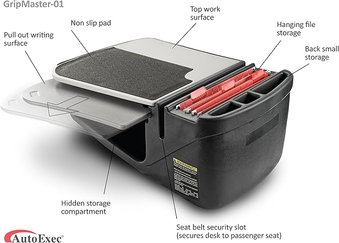 AutoExec GripMaster Car Desk for Your Vehicle Workstation and Mobile Office, Grey with 400 watt Power Inverter