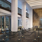 6 Pack Black Gold Stanchions with 4 Black Velvet Ropes, Crowd Control Barriers with Sand Weighted Bases, Stainless Steel Posts for Wedding, Party, Event, Theater Queue Line