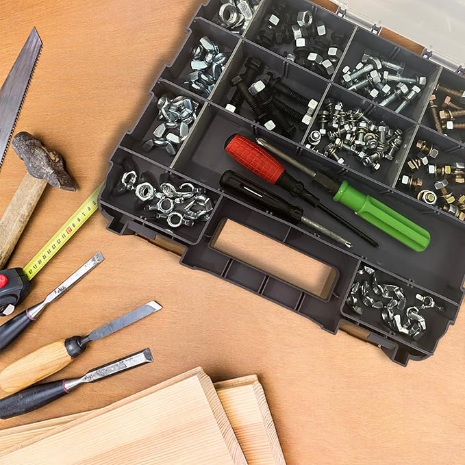 Double Side Tool Box Organizer, Hardware Storage Box, Portable Small Parts Organizer with Removable Plastic Dividers for Screws, Nuts, Nails, Bolts, Green