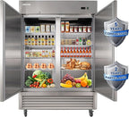 JINSONG 54" Commercial Refrigerator, 49 Cu.Ft Stainless Steel Reach-in Fridge with 2 Solid Doors, Upright Commercial Fridge for Restaurant, Bar, Shop, or Home Use