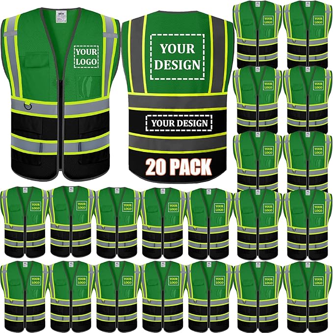 BeautyWill Custom Logo 10/20 Pack Safety Vest Class2 High Visibility Vest with Pockets Breathable Construction Vest Bulk