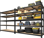 PrimeZone 2 Pack Storage Shelves 48" x 24" x 72" - 5 Tier Heavy Duty Adjustable Garage Storage Shelving, Metal Storage Utility Rack Shelf Unit for Warehouse Pantry Closet Kitchen, Black