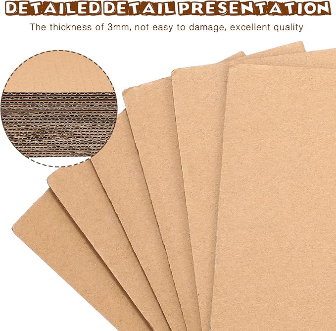 100 Pcs Corrugated Cardboard Sheets Set Corrugated Packaging Pads Paper Flat Cardboard Filler Inserts Sheet Pads Rectangle for Delivering Packing Separators Art Crafts Supplies (Brown, 4 x 6 Inch)