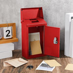 Metal Mount Wall Donation Box Key Lock Money Cash Drop Box with Top Slot and 2 Pcs Reflective Sign 10 x 5.5 x 3 Inch Safe Lock Mailbox with 2 Keys for Outside Office Business Home(Red)