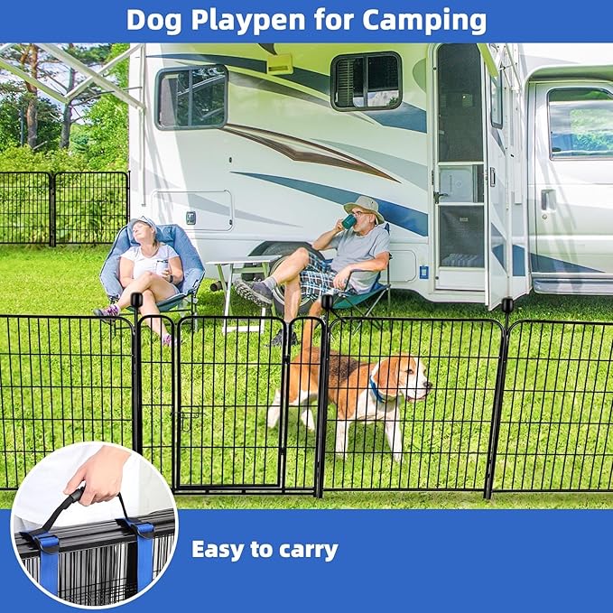 ADAVIN Tall Garden Fence with Gate, 48 in(H) 4 Panels Heavy Duty Iron Metal Fencing Border, Indoor or Outdoor Dog Playpen, Animal Barrier Fence, No Dig Fencing for Yard, Total 8.9 FT(L), Black