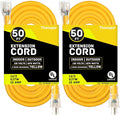 2 Pack Lighted Outdoor Extension Cord 50 ft - 12 Gauge 15 Amp Heavy Duty Power Extension Cords - SJTW - Great for Major Appliances, Power Tools, Garden Supplies - Yellow
