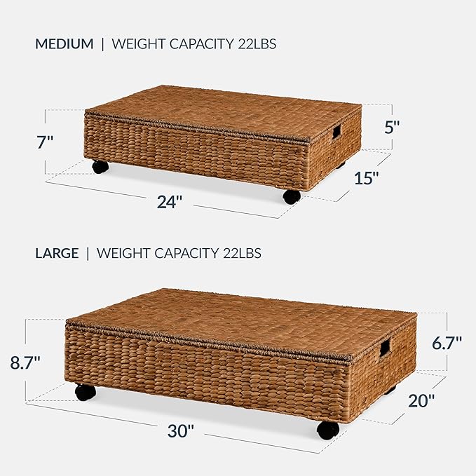 Best Choice Products Under Bed Storage Containers W/Lid, Wheels and Handles, 2-Pack Large Handwoven Water Hyacinth Closet Organizer, Shoe Storage Bins, Multi-Purpose Nesting Baskets - Chestnut