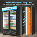 AAOBOSI Commercial Merchandiser Refrigerator,27.02 Cu.Ft Glass Door Display Refrigerator,Upright Beverage Cooler Fridge with Soft LED Light, Customizable Lightbox,Universal Casters,Adjustable Shelves