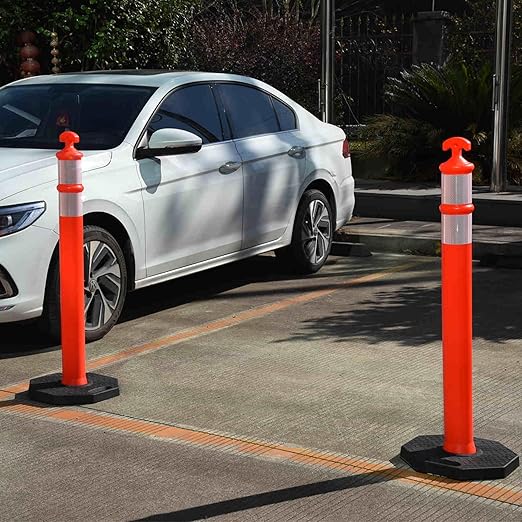 OrangeStar 3 Packs 45" Traffic Delineator Post with Base, Orange Delineator Post Cones w/Reflective Collar for Driving Practice, Construction Work, Parking Lot