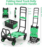 2-in-1 Folding Hand Truck with Folding Basket,Collapsible Hand Truck Dolly with Retractable Handle and 4 Wheels,330 LB Capacity Portable Dolly Cart for Moving and Shopping,Durable and Easy to Store