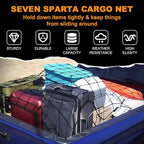 Seven Sparta 4' x 6' Large Cargo Net for Pickup Truck Bed Stretches to 8' x 12' for Truck Bed, Trailer, Trunk, SUV with 12 Bonus D Clip Carabiners Cargo Net for Large Loads (Black, 4'x6')