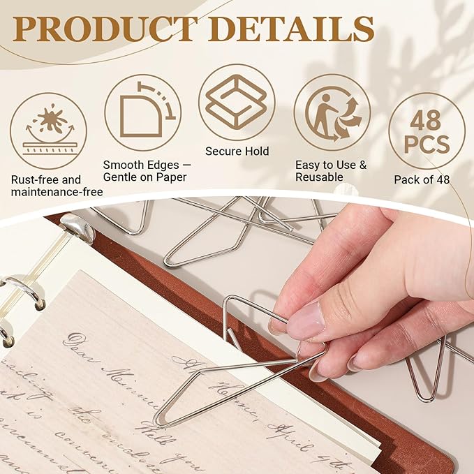 48 Pcs Ideal Paper Clamps Butterfly Clips Large Mental Butterfly Wire 2.56 x 1.69 Inch No. 1 Size Silver Durable Metal Clips for Crafting Sewing Paper Fabric DIY Project Holders