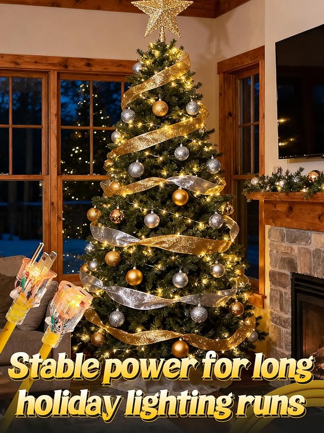 Lighted End Heavy Duty Outdoor Extension Cord Waterproof -16AWG, 3 Prong, 15A, 1875W, Flexible Yellow Power Extension Cord for Outsides, 6ft