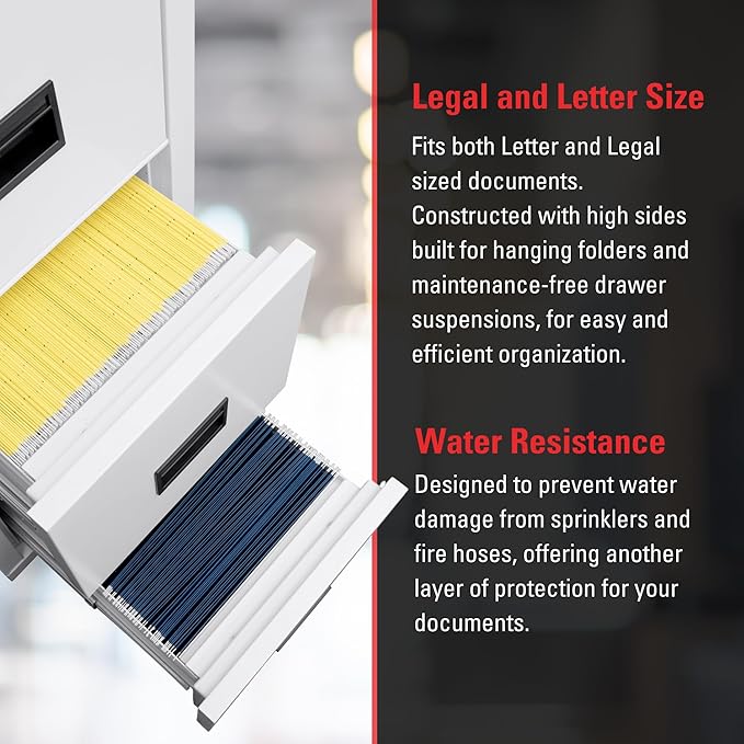 FireKing Turtle Vertical 2 Drawer Legal and Letter Fire Safe File Cabinet with Key Lock, 1 Hour Fire Rated, UL Rated & Water Resistant Home Safe, Filing Cabinet, Made in The USA, Parchment