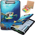 Clipboard with Storage,Heavy Duty Plastic Storage Clipboard with Low Profile Clip,Teacher Must Haves,Office Supplies,Ocean Sea Turtle Fish