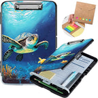 Clipboard with Storage,Heavy Duty Plastic Storage Clipboard with Low Profile Clip,Teacher Must Haves,Office Supplies,Ocean Sea Turtle Fish