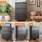METAN Upgrade 3 Drawers Lateral File Cabinet on Wheels,Steel Office Filing Storage Cabinet with 3 Locks,Assembly Required,Black