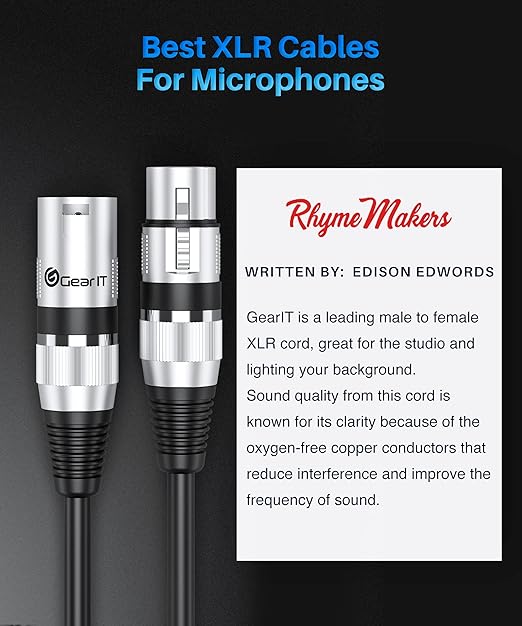 GEARit XLR Male to Female Microphone Cable (150 Feet, 1 Pack) 3-Pin Balanced Shielded Mixer, Recording Studio, Podcast - Black