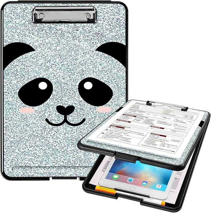 A4 Clipboards,Heavy Duty Waterproof Nursing Plastic Folder Clipboard with Storage Clip Boards,File Folder Storage Box Clipboard Case for Teacher,Doctor,Offices,Funny Panda